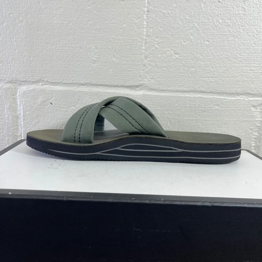 Rainbow Men's Sandals Crisscross Sage Green Leather Slide Slip On Size 10
